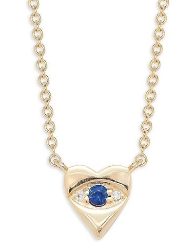 Saks Fifth Avenue Saks Fifth Avenue 14k Yellow Gold, Sapphire & Diamond Evil Eye Pendant Necklace - Metallic