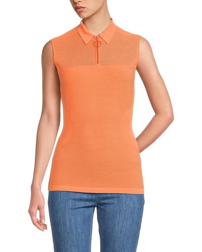 Akris Punto Sleeveless Knit Zip Up Pullover - Orange