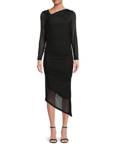 Calvin Klein Asymmetric Hem Ruched Midi Sheath Dress - Black