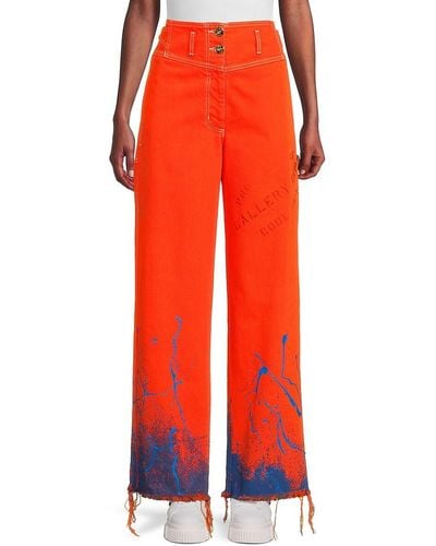 Lanvin Frayed High Waist Graphic Jeans - Red