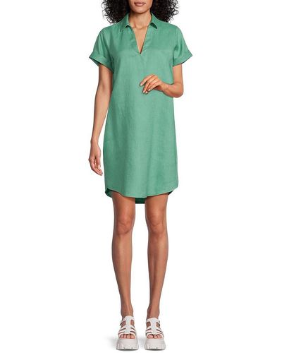 Saks Fifth Avenue 100% Linen Mini Polo Dress - Green