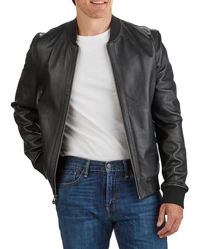 Cole Haan Varsity Bonded Leather Zip Jacket - Black