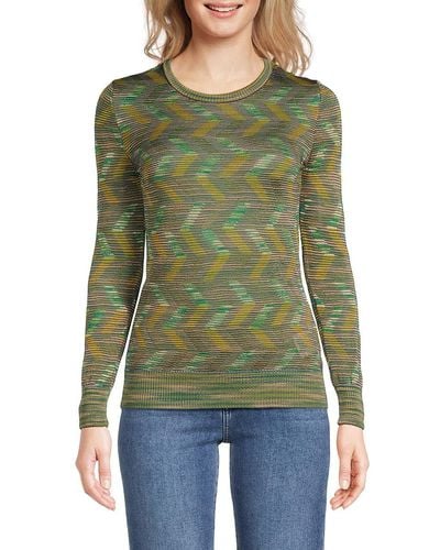 M Missoni Missoni Pattern Rib Knit Wool Blend Sweater - Green