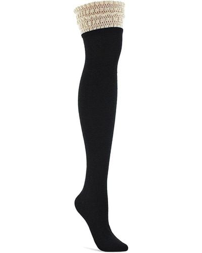 Memoi Ruffle Lace Thigh High Stockings - Black
