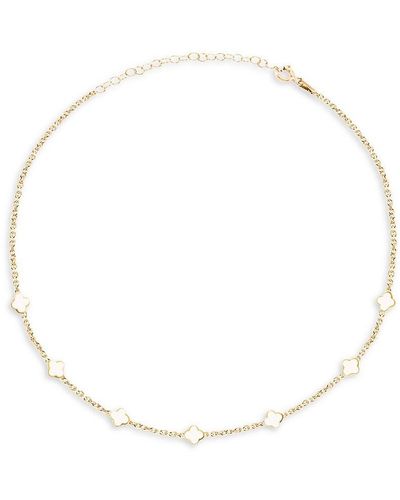 Gabi Rielle Outshine 14k Gold Vermeil & French Enamel Clover Station Necklace - White