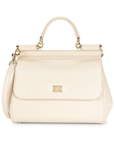 Dolce & Gabbana Dauphine Leather Top Handle Bag - Natural