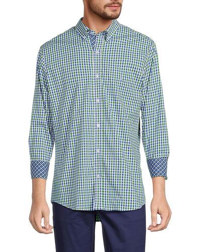 Tailorbyrd Multi Gingham Button Down Shirt - Blue