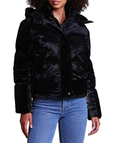 Avec Les Filles 'Relaxed Mixed Media Hooded Puffer Jacket - Black