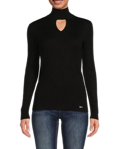 Calvin Klein 'Cut Out Ribbed Top - Black