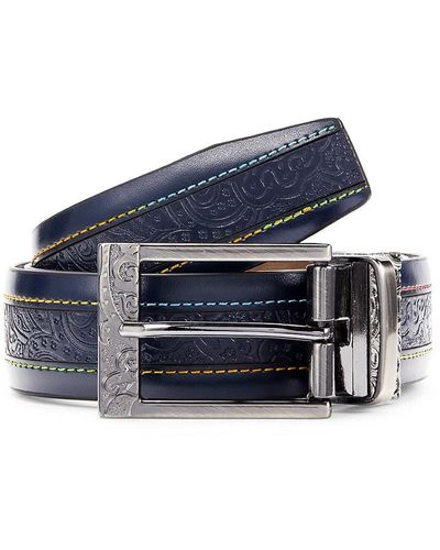 Robert Graham Paisley Reversible Leather Belt - Blue