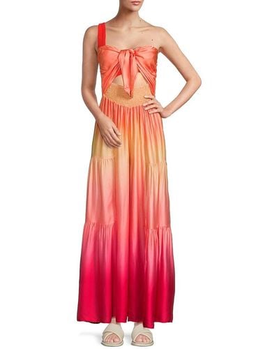 Surf Gypsy Sunset Dip Dye Satin Jumpsuit - Red