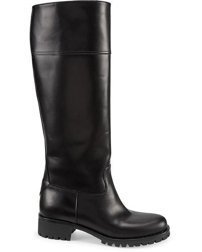 Prada Tall Leather Riding Boots - Black