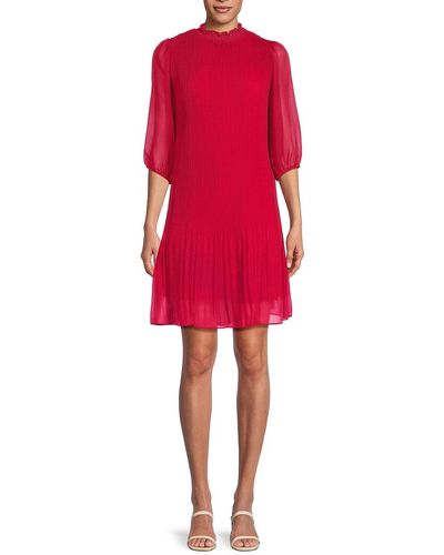 Nanette Lepore Pleated Elbow Sleeve Mini Dress - Red