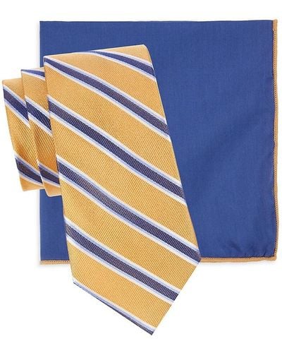 Hickey Freeman 2-Piece Silk Tie & Pocket Square Set - Blue