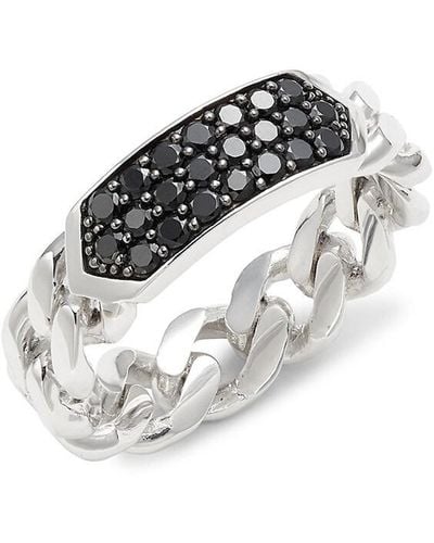 Effy Sterling Silver & Black Spinel Link Chain Ring - White