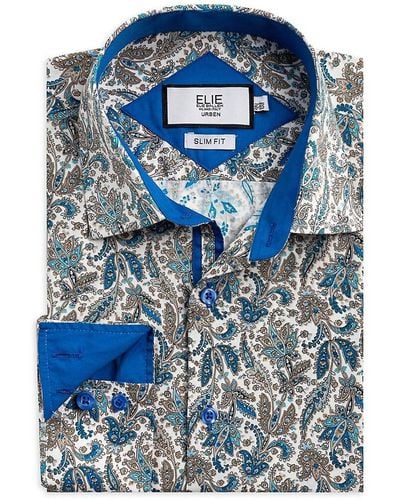Elie Balleh Slim Fit Paisley Sport Shirt - Blue