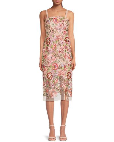 Sam Edelman Floral Embroidered Slit Midi Dress - Pink