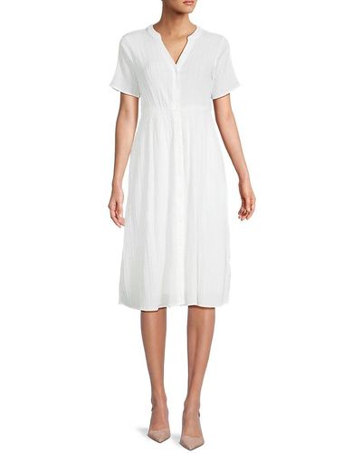 Saks Fifth Avenue Textured Shirred Trim Shirt Dress - Natural
