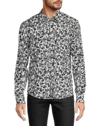 HUGO Ermo Casual Slim Fit Floral Sport Shirt - Gray