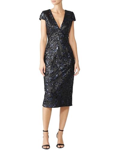 Dress the Population Floral Sequin Midi Sheath Dress - Black