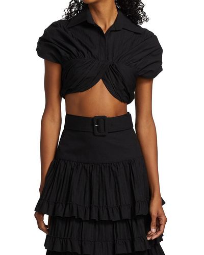 Brandon Maxwell Pleated Draped Cropped Top - Black