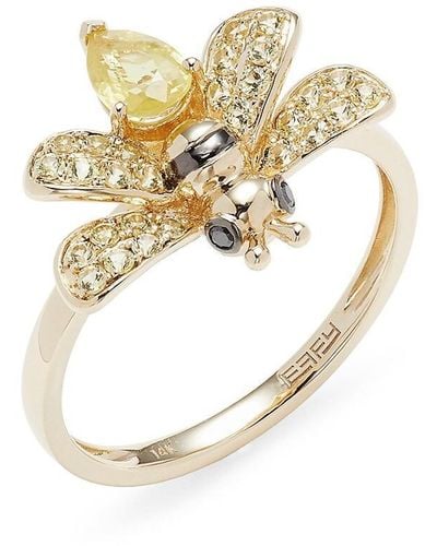 Effy 14k Yellow Gold, Sapphire & Diamond Bee Ring - White