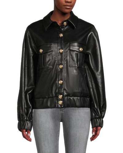 Endless Rose Shank Faux Leather Trucker Jacket - Black
