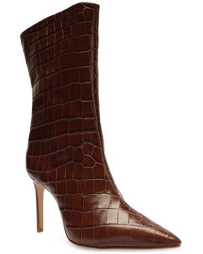 SCHUTZ SHOES Mary Croc Embossed Leather Short Boots - Brown