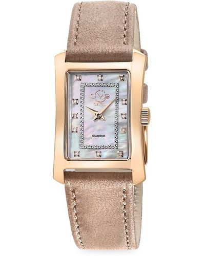 Gevril Luino 29mm Rose Goldtone Stainless Steel, Diamond & Leather Strap Watch - Multicolor