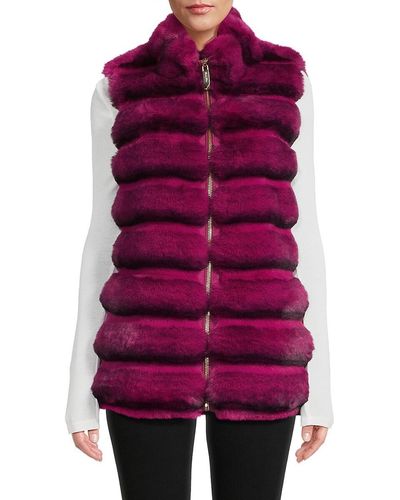 Belle Fare Bevel Faux Fur Puffer Vest - Purple