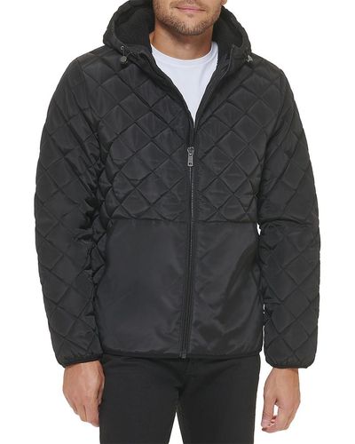 Kenneth Cole Diamond Quilted Hooded Jacket - Black