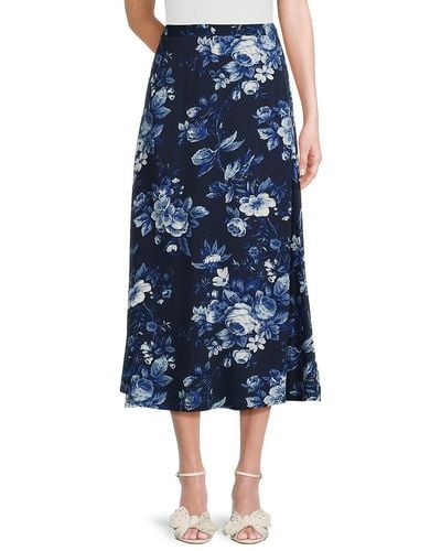 Tahari Floral Midi A Line Skirt - Blue
