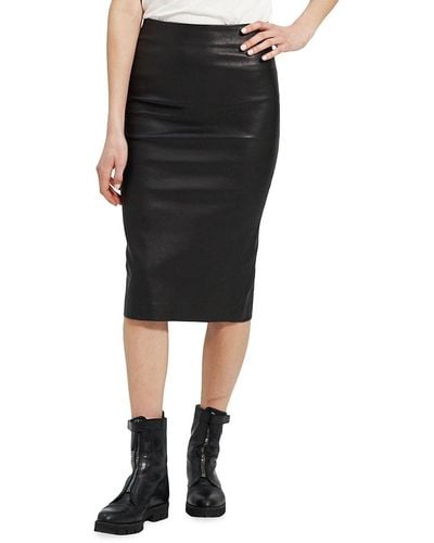 Theory Skinny Leather Pencil Skirt - Black