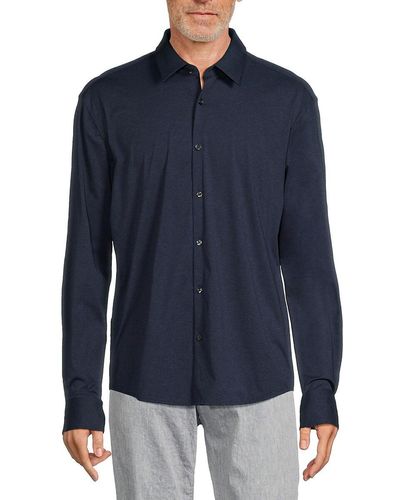 HUGO Ermo Slim Fit Knit Button Down Shirt - Blue