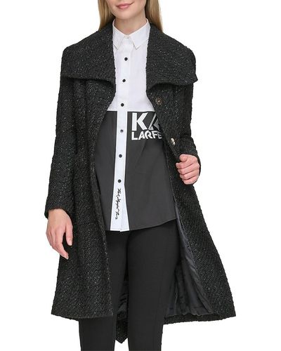 Karl Lagerfeld Wool Blend Belted Coat - Black