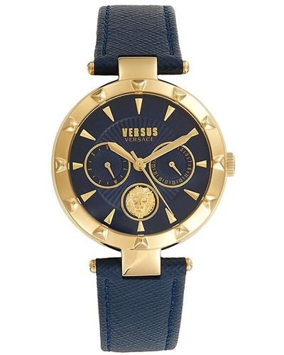 Versus 36Mm Goldtone Ip Stainless Steel Chronograph Leather Strap Watch - Blue