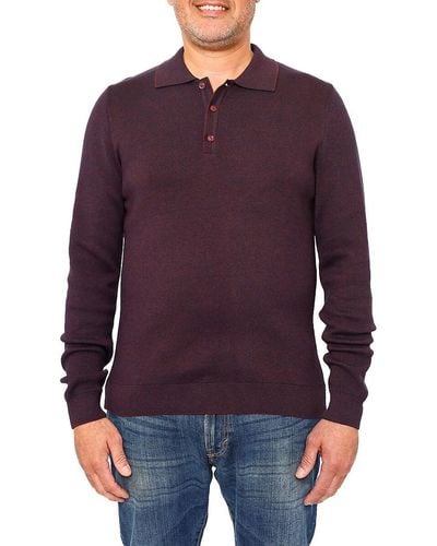 VELLAPAIS Long Sleeve Tipped Sweater Polo - Brown