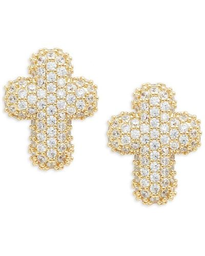 Adriana Orsini Goldtone & Glass Crystal Puffy Cross Stud Earrings - Metallic