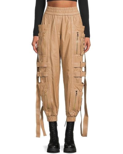Balmain Leather Cargo Sweatpants - Natural