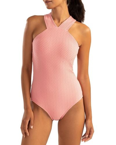 Shoshanna High-Neck One-Piece Swimsuit - Pink