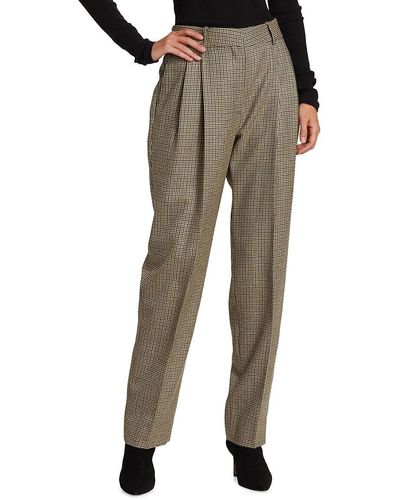 Blazé Milano Kaos Everyday Houndstooth Wool Pleated High Rise Trousers - Natural