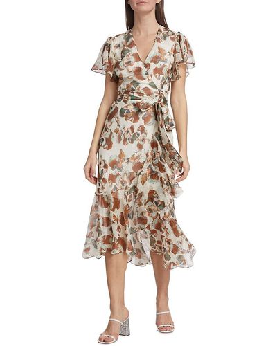 Tanya Taylor Blaire Printed Linen & Silk Wrap Dress - Natural