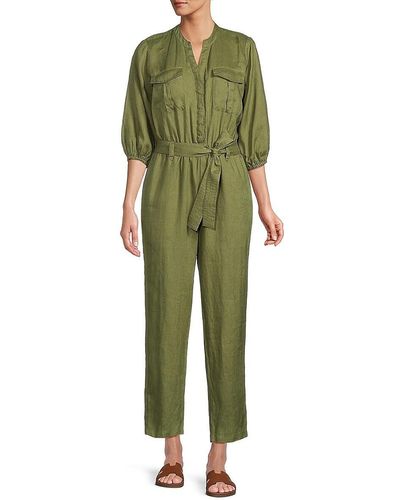 Saks Fifth Avenue 100% Linen Belted Jumpsuit - Green