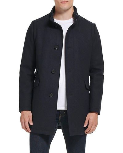 Kenneth Cole Hooded Wool Blend Coat - Blue