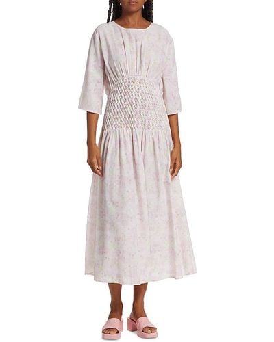 Merlette Alma Printed Cotton Midi Dress - White