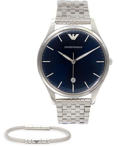 Emporio Armani 2-piece 41mm Stainless Steel Watch & Bracelet Set - Blue