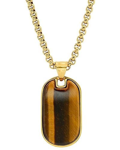 Anthony Jacobs 18k Goldplated Stainless Steel & Tiger Eye Dog Tag Pendant Necklace - Metallic