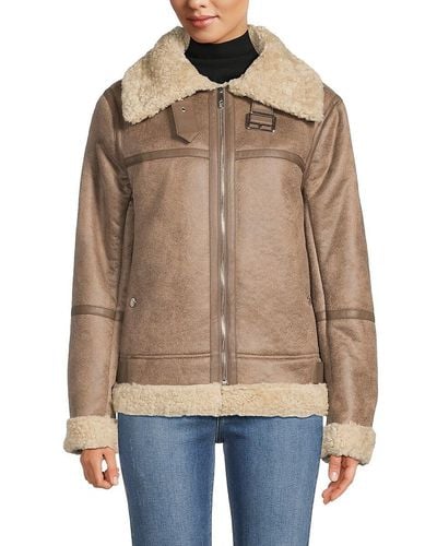 Sam Edelman Faux Shearling Lined Faux Leather Jacket - Blue