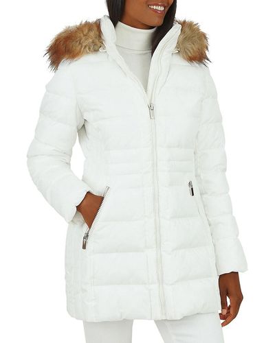 Kensie Faux Fur Trim Puffer Coat - White