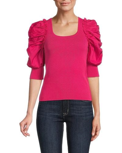 Nanette Lepore Ruched Sleeve Knit Top - Red